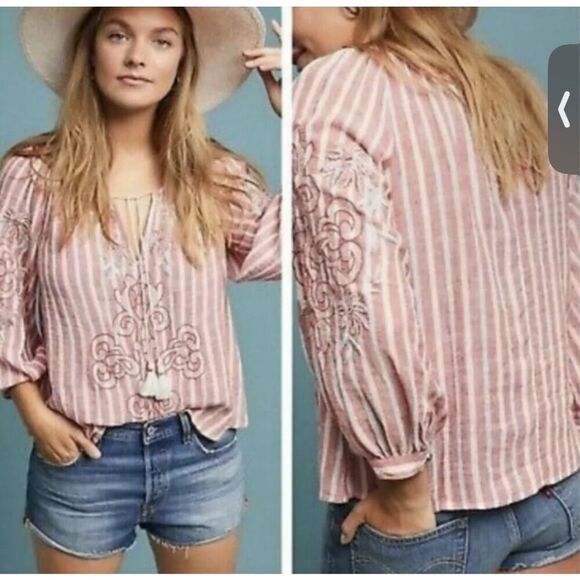 Anthropologie Akemi + Kin Audria Linen Peasant Top M - Picture 1 of 9